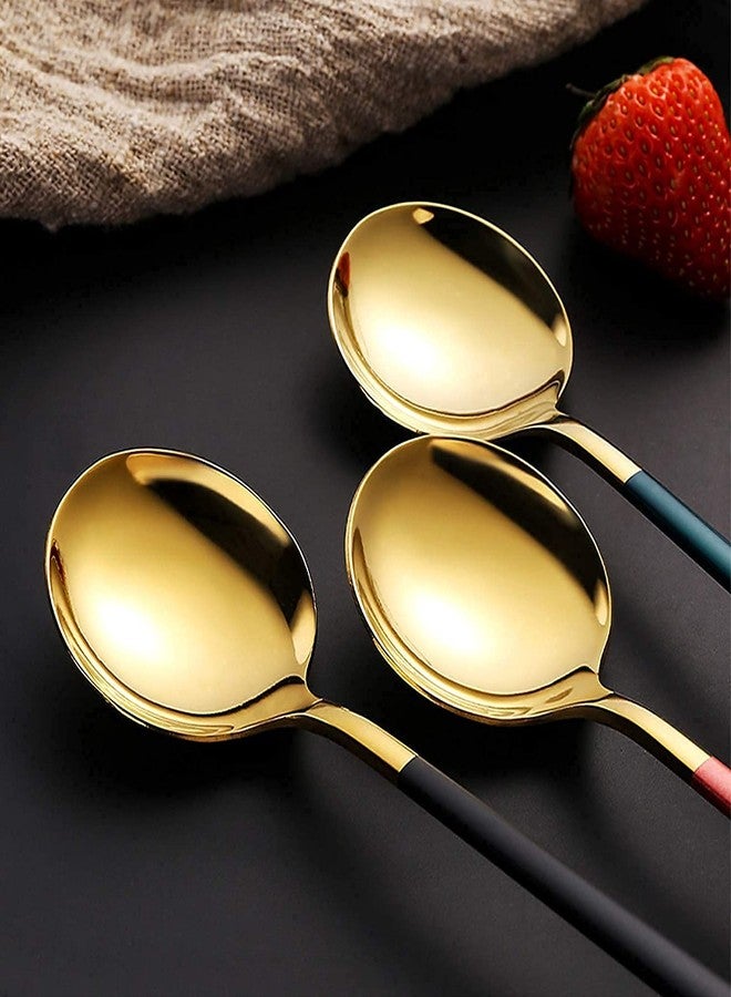 Takositio 8 Inch Soup Spoons Stainless Steel, Round Head Soup Spoons, Modern Thick Long Handle SUS304 Korean Spoon, Dinner Metal Spoons for Soup, Grain,Dessert,Milk,Tea,Coffee (2, Gold-2) - Image 4